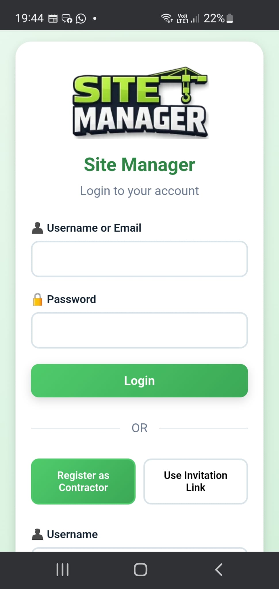 Site Manager mobile view – dashboard overview on smartphone
