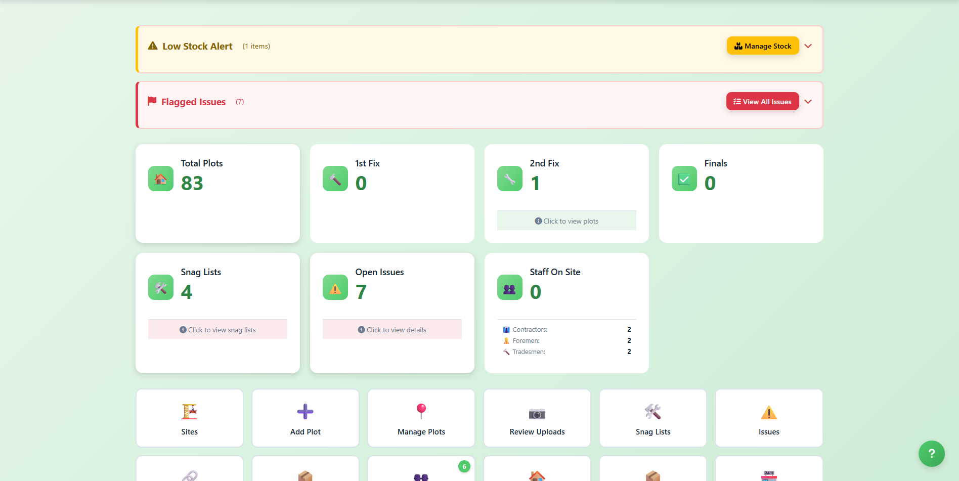 Site Manager plot overview – track plot stages, house types and progress on UK housebuilding sites